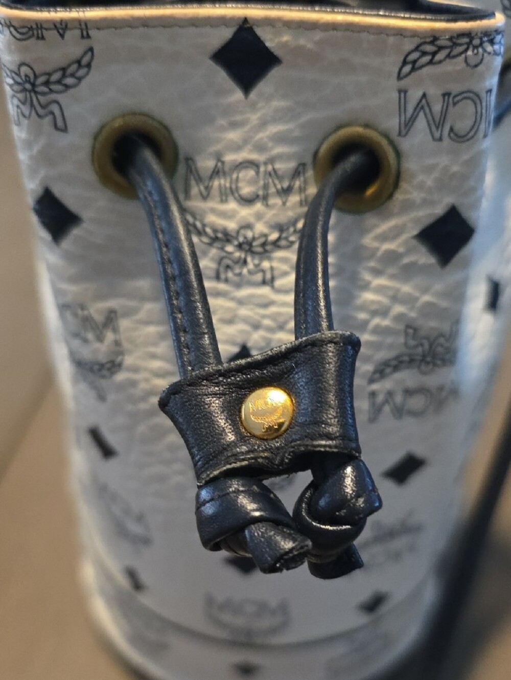 MCM Mini Visetos Drawstring Bucket Bag with Black Strap - Picture 3 of 6